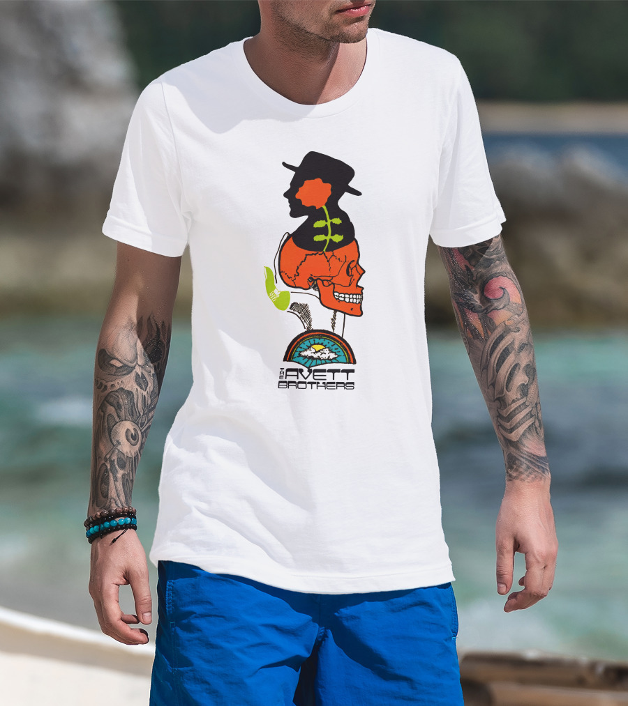 Avett Brothers Merch Skull Flower Hat Sunburst T-Shirt