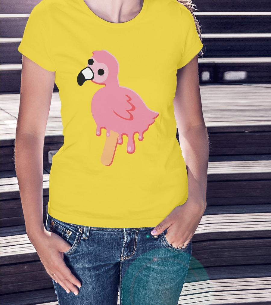 Mrflimflam Flamingo Popsicle Design Yellow Background T-Shirt