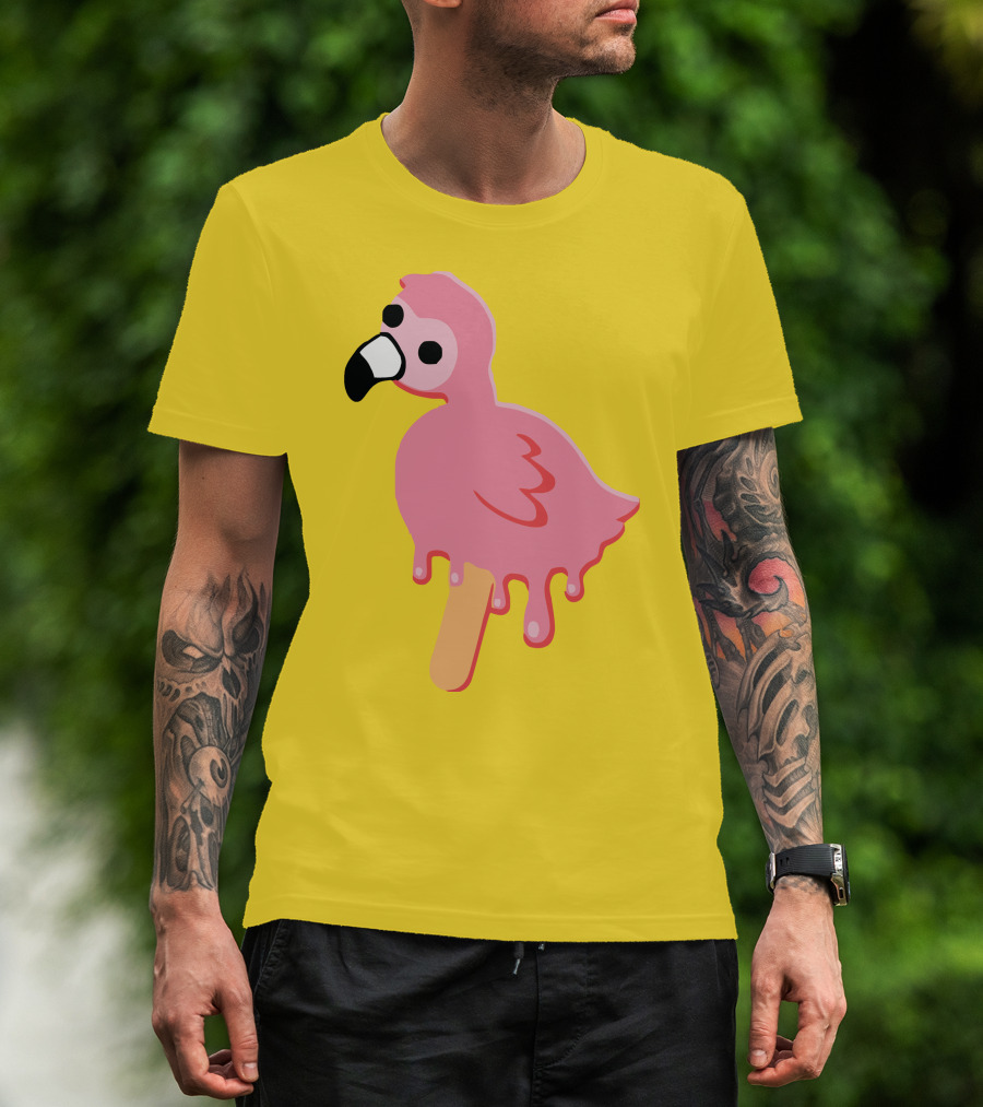Mrflimflam Flamingo Popsicle Design Yellow Background T-Shirt