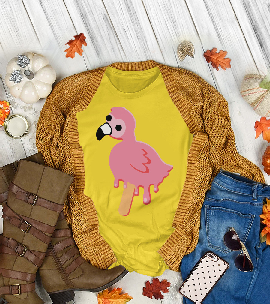 Mrflimflam Flamingo Popsicle Design Yellow Background T-Shirt