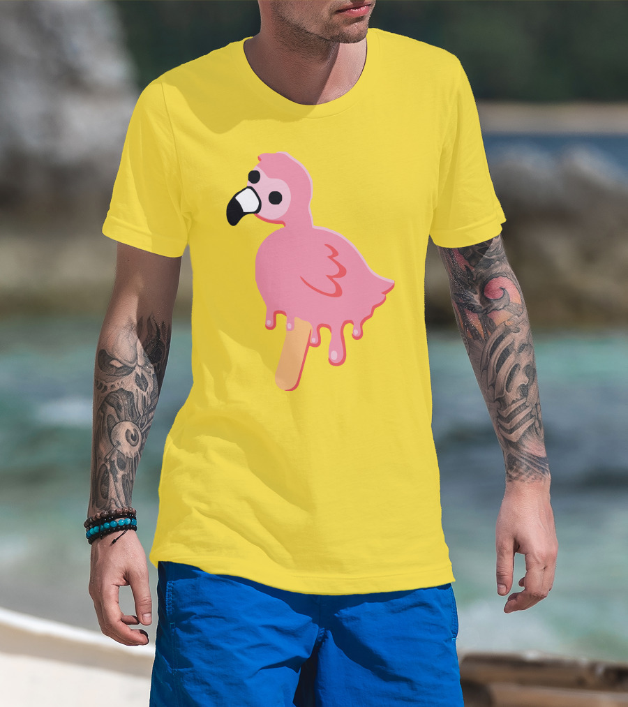 Mrflimflam Flamingo Popsicle Design Yellow Background T-Shirt