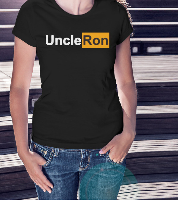 Uncle Ron Black And Orange Text Block T-Shirt