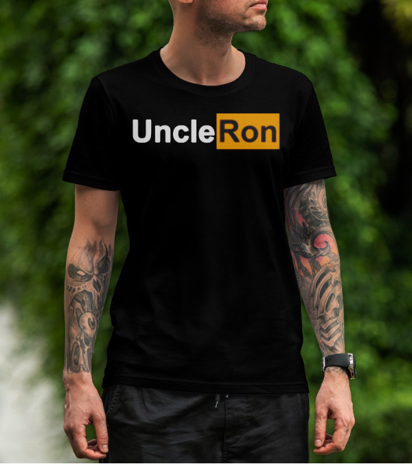 Uncle Ron Black And Orange Text Block T-Shirt