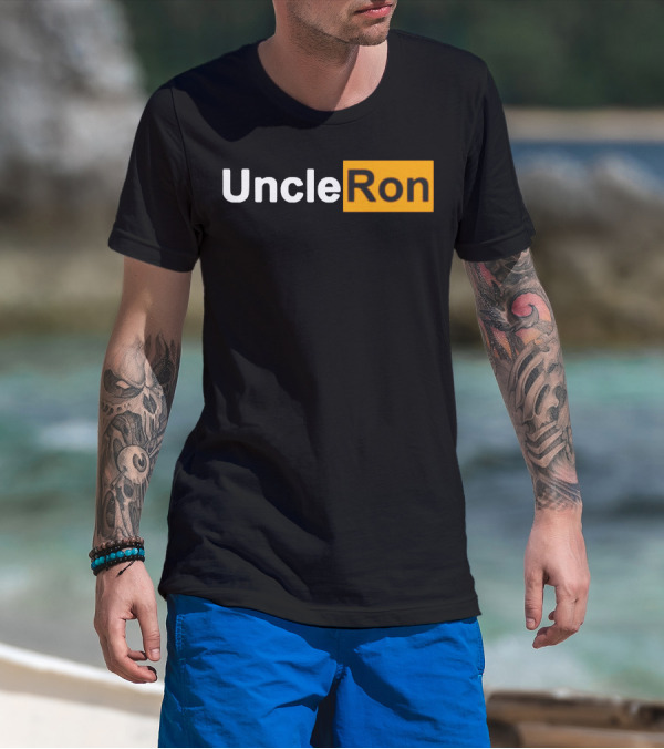 Uncle Ron Black And Orange Text Block T-Shirt