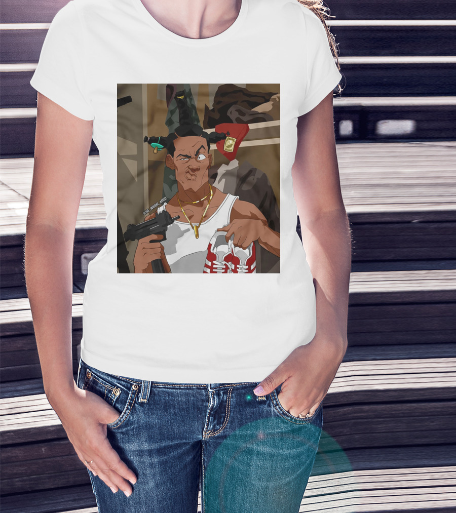 Loc Dog Mens Society Parody Character Holding Sneakers And Gun T-Shirt