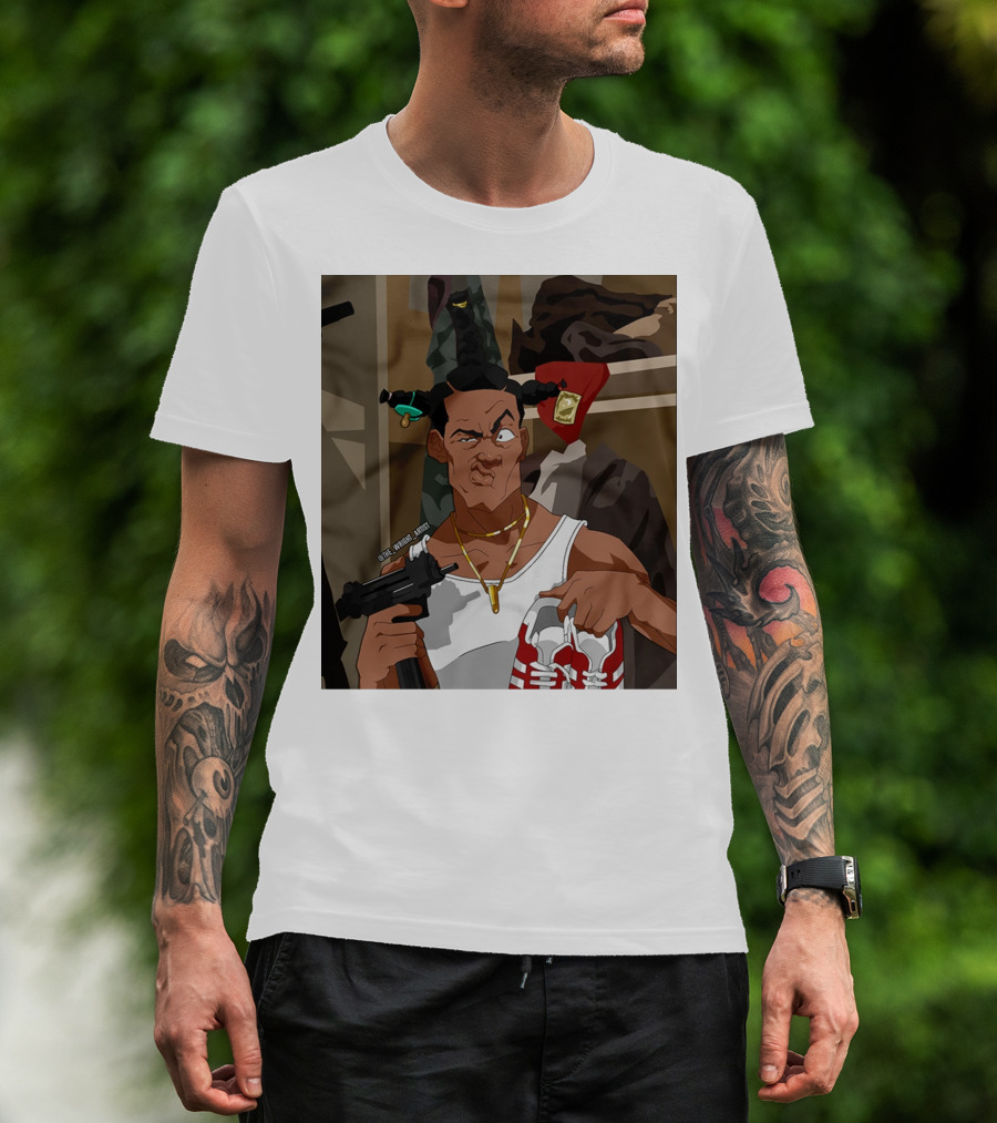 Loc Dog Mens Society Parody Character Holding Sneakers And Gun T-Shirt