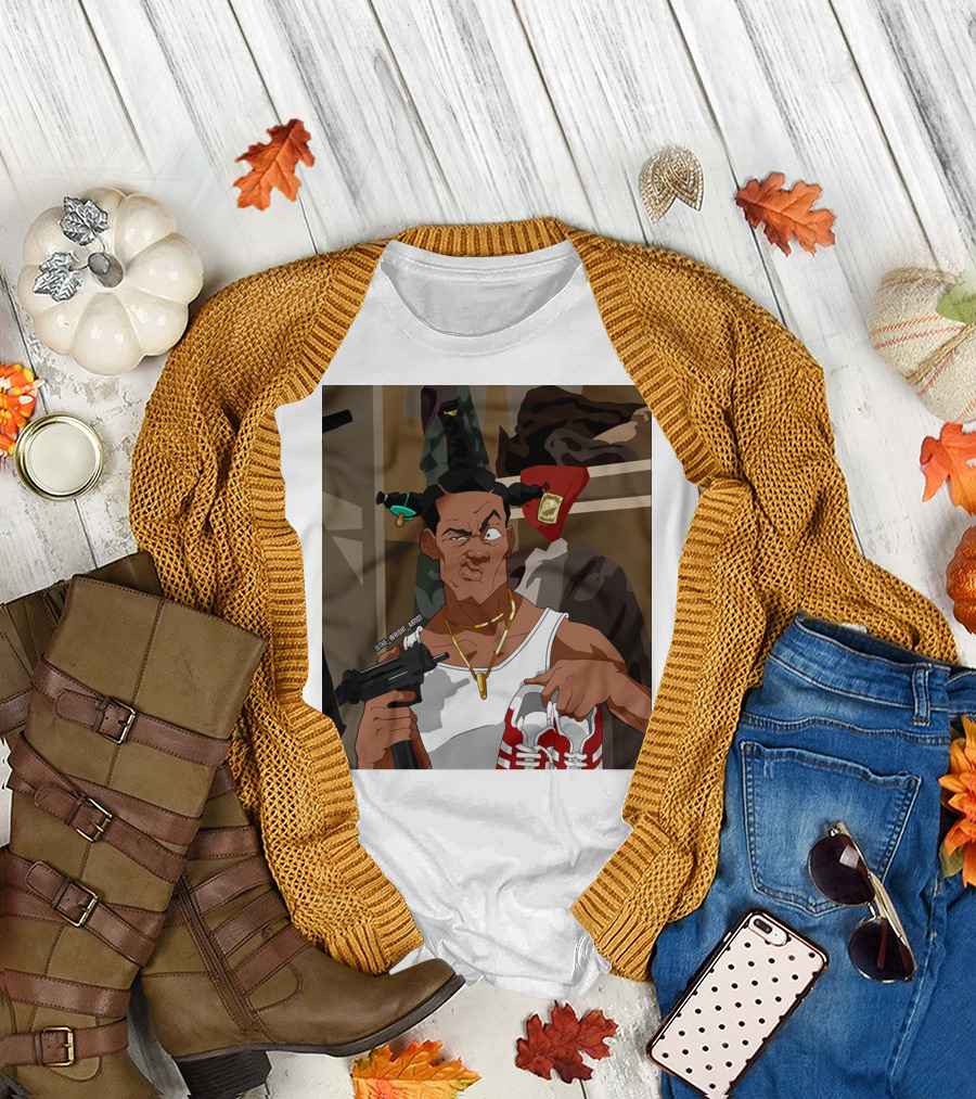 Loc Dog Mens Society Parody Character Holding Sneakers And Gun T-Shirt