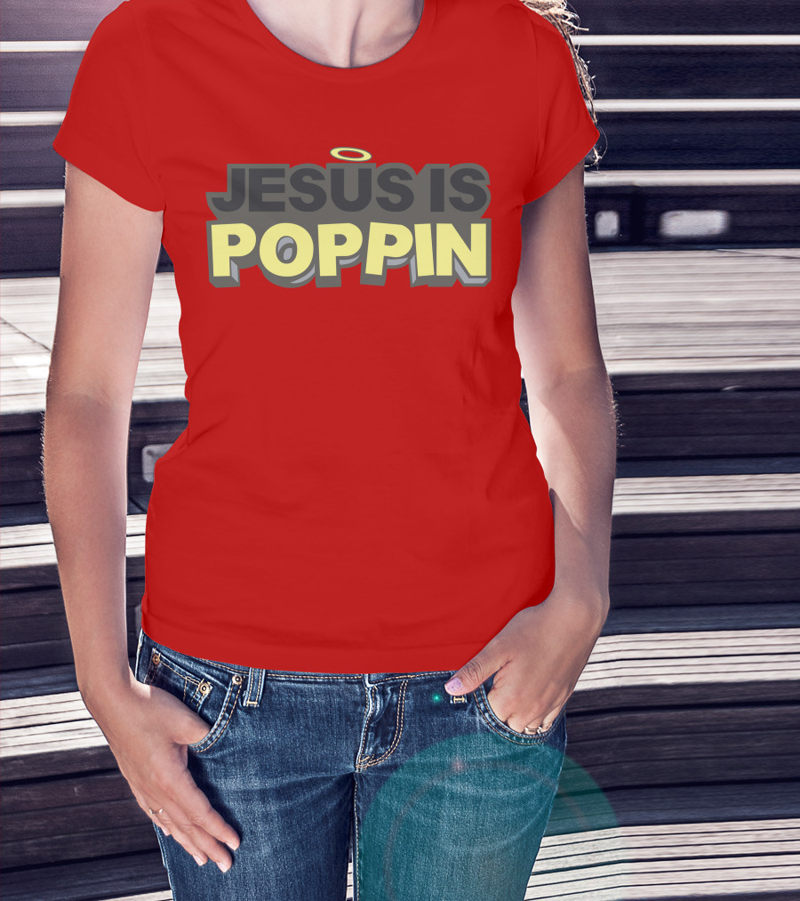 JESUS IS POPPIN Angel Halo Icon On Red T-Shirt