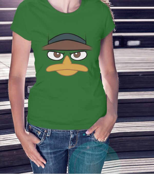Agent P Perry The Platypus Face Green Hat Eyes Beak T-Shirt
