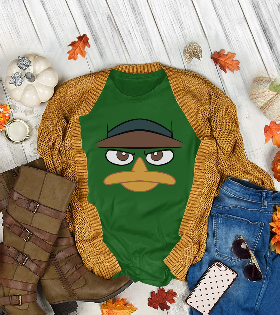 Agent P Perry The Platypus Face Green Hat Eyes Beak T-Shirt