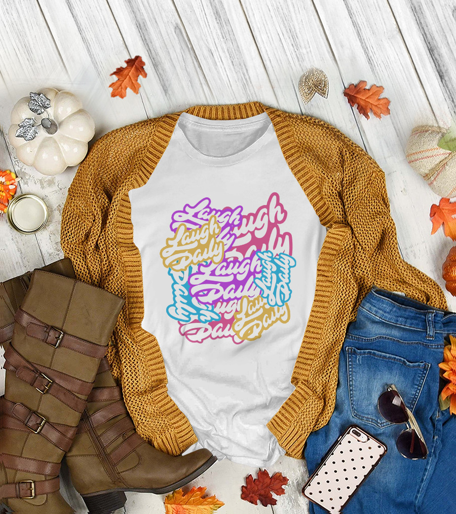Laugh Daily MoreJstu Shop Colorful Overlapping Text T-Shirt