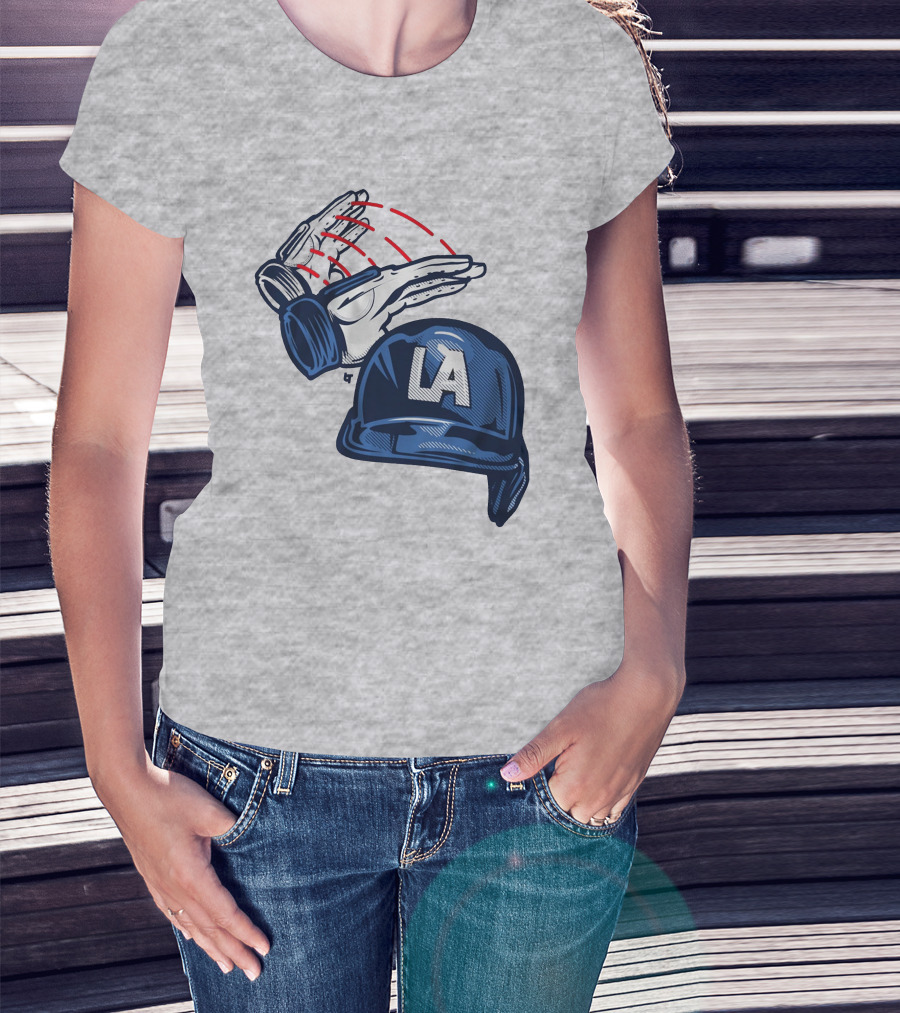 LA Dodgers Dunk On Helmet Gloves Baseball Catcher T-Shirt