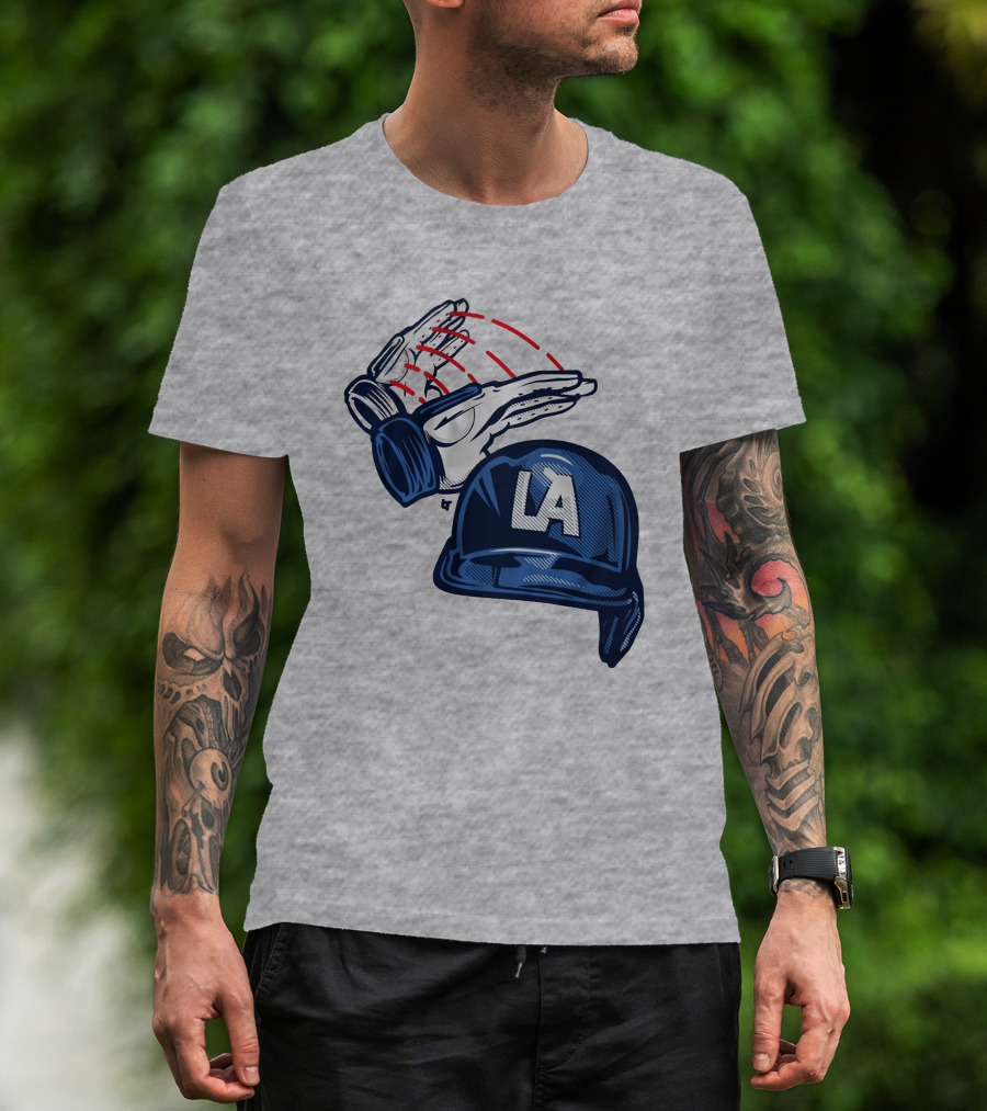 LA Dodgers Dunk On Helmet Gloves Baseball Catcher T-Shirt