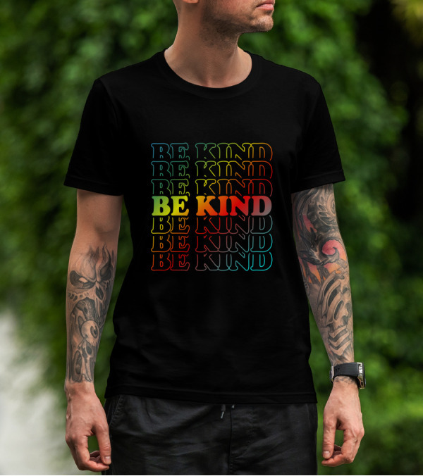 BE KIND Rainbow Repeated Text T-Shirt