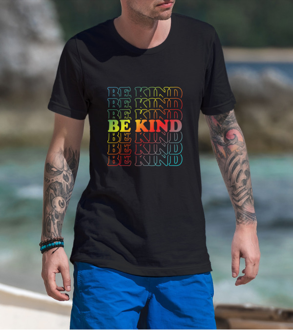 BE KIND Rainbow Repeated Text T-Shirt