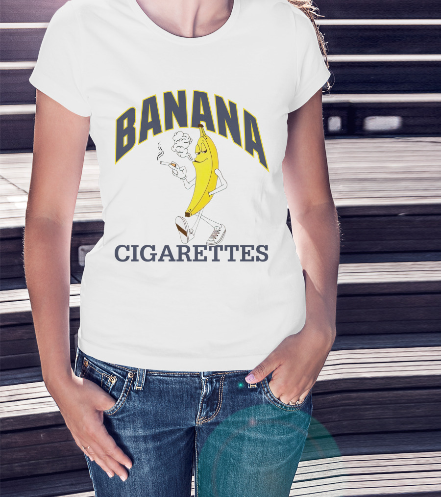 BANANA CIGARETTES Smoky Cartoon Character Smoking Banana T-Shirt