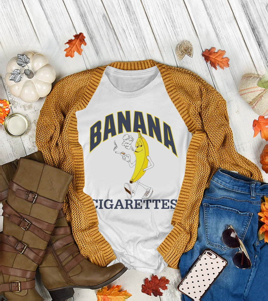 BANANA CIGARETTES Smoky Cartoon Character Smoking Banana T-Shirt
