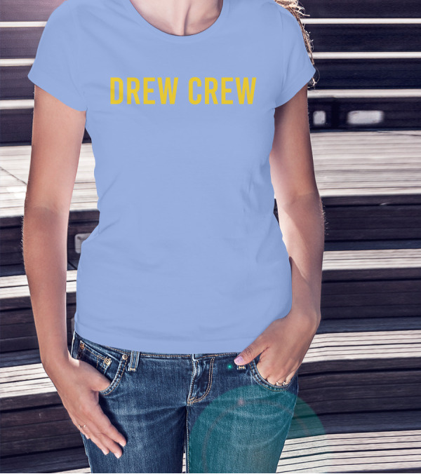 Drew Crew Merch Yellow Text Blue Background T-Shirt