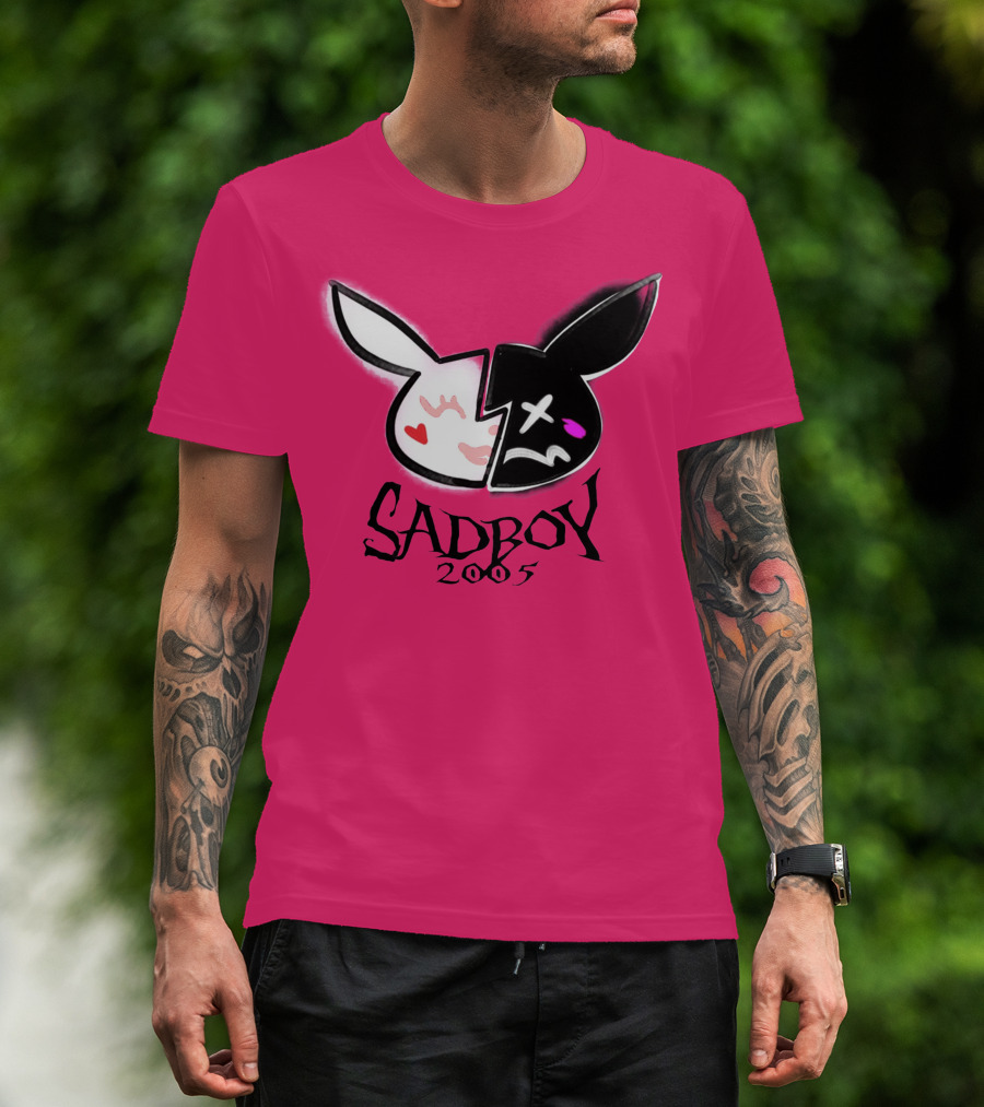 SADBOY 2005 Bunny Logo Pink Background T-Shirt