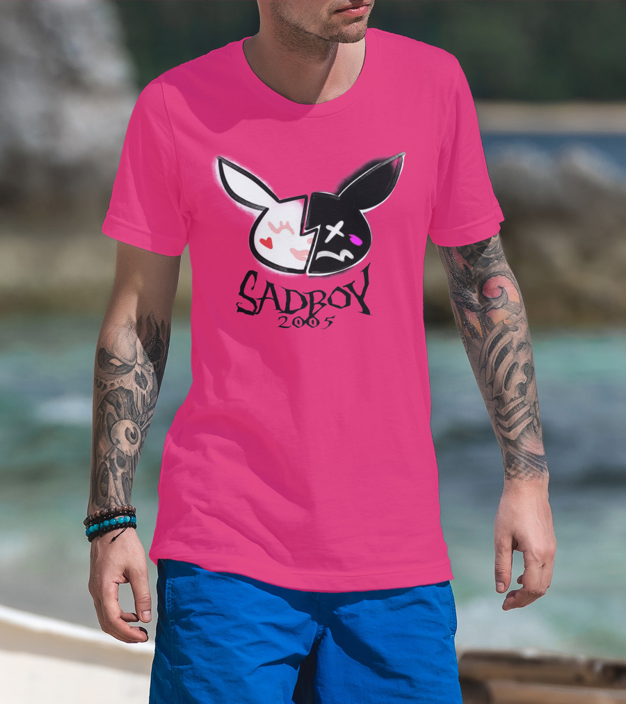 SADBOY 2005 Bunny Logo Pink Background T-Shirt