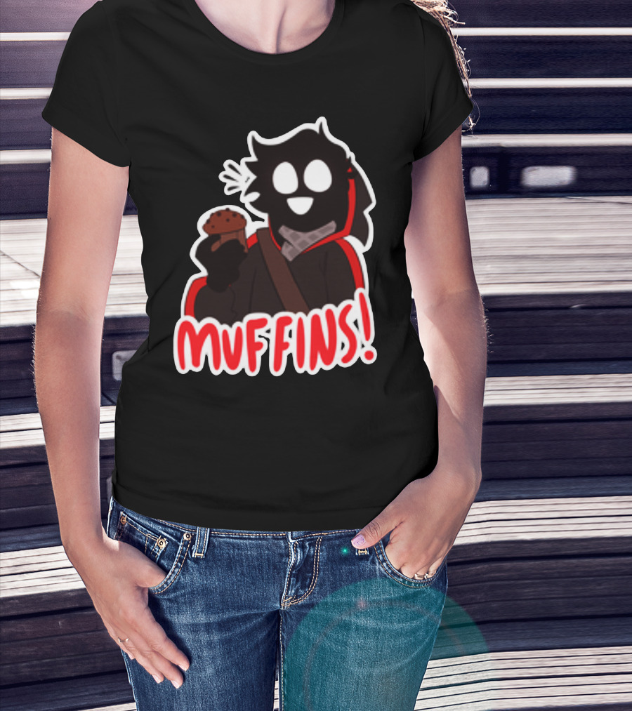 Muffins Character Holding Muffin With Red Outline T-Shirt