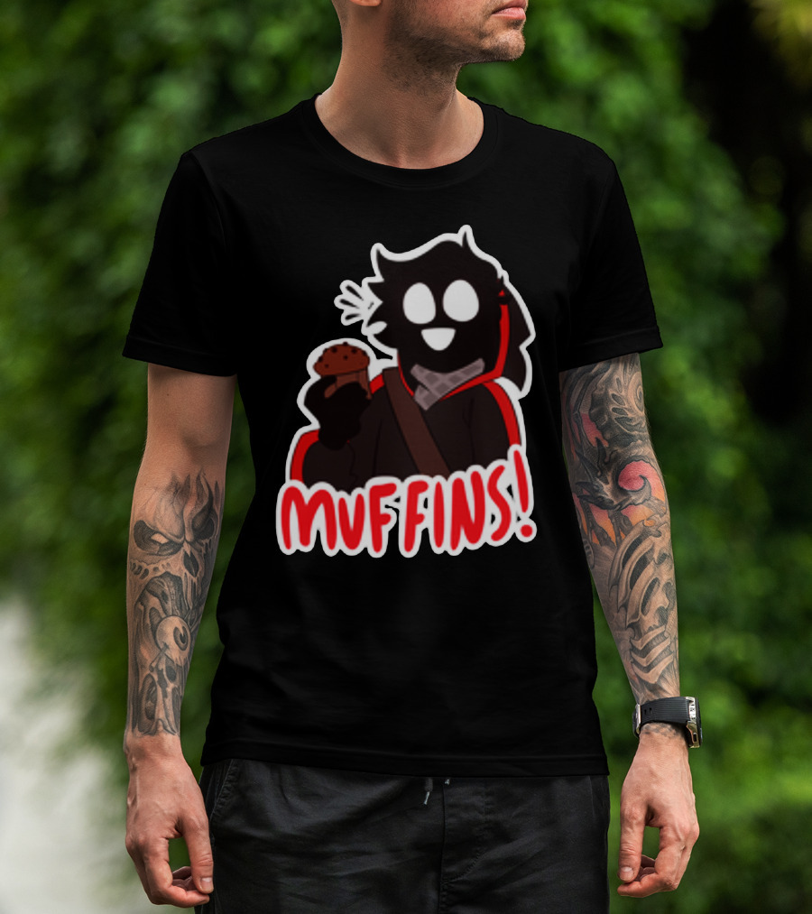 Muffins Character Holding Muffin With Red Outline T-Shirt