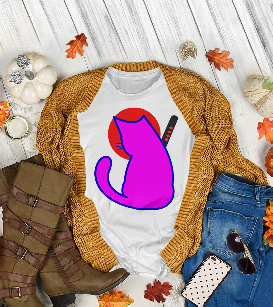 Sodapoppin Merch Pink Cat Samurai Sun T-Shirt