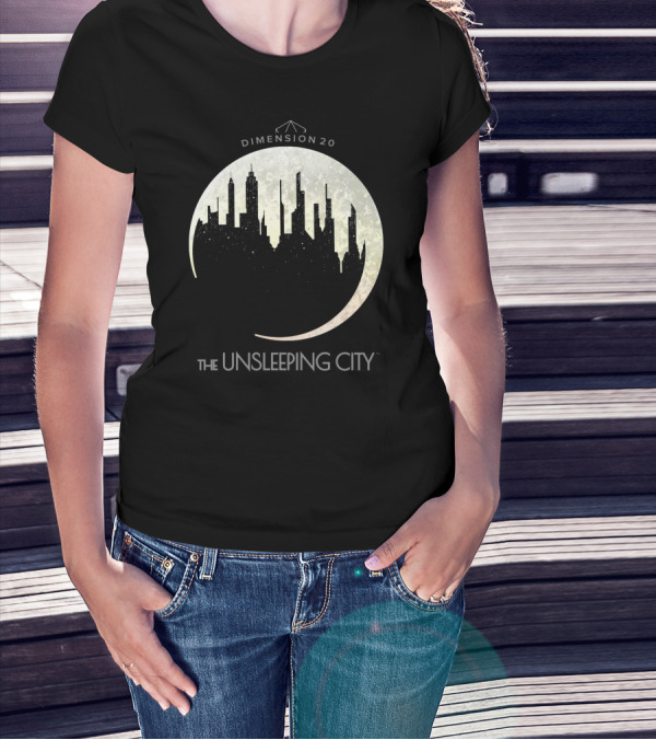 Dimension 20 The Unsleeping City Moon Skyline T-Shirt