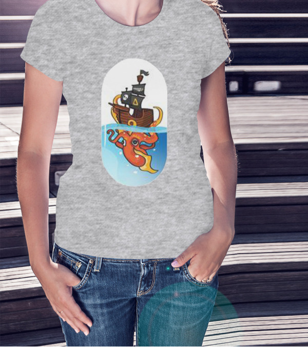 A For Adley Pirate Ship And Orange Octopus Adventure T-Shirt