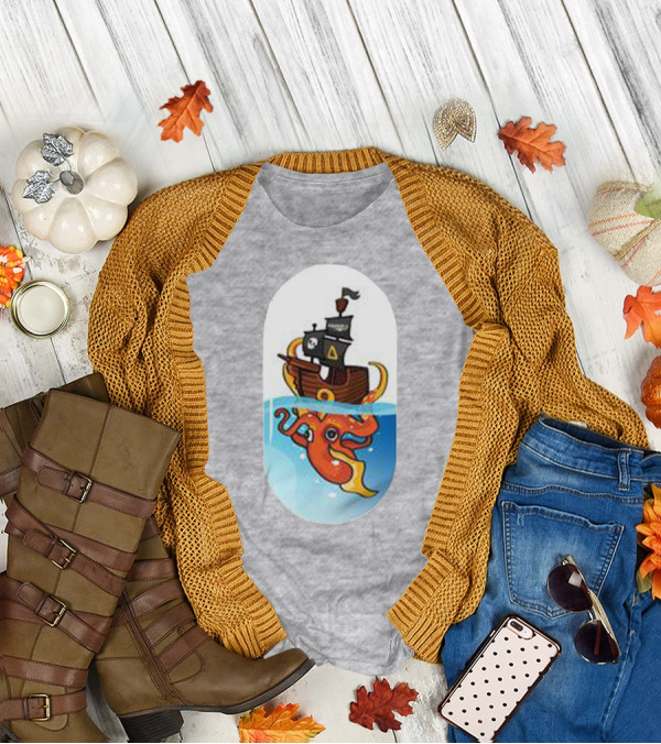 A For Adley Pirate Ship And Orange Octopus Adventure T-Shirt