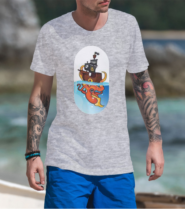 A For Adley Pirate Ship And Orange Octopus Adventure T-Shirt