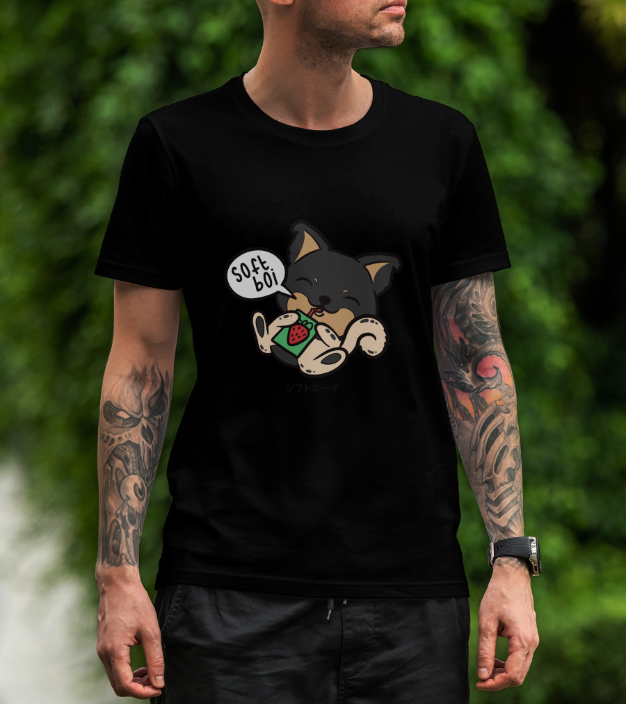 Soft Boi Crankgameplays Merch Spencer Dog Strawberry Drink Japan Text T-Shirt