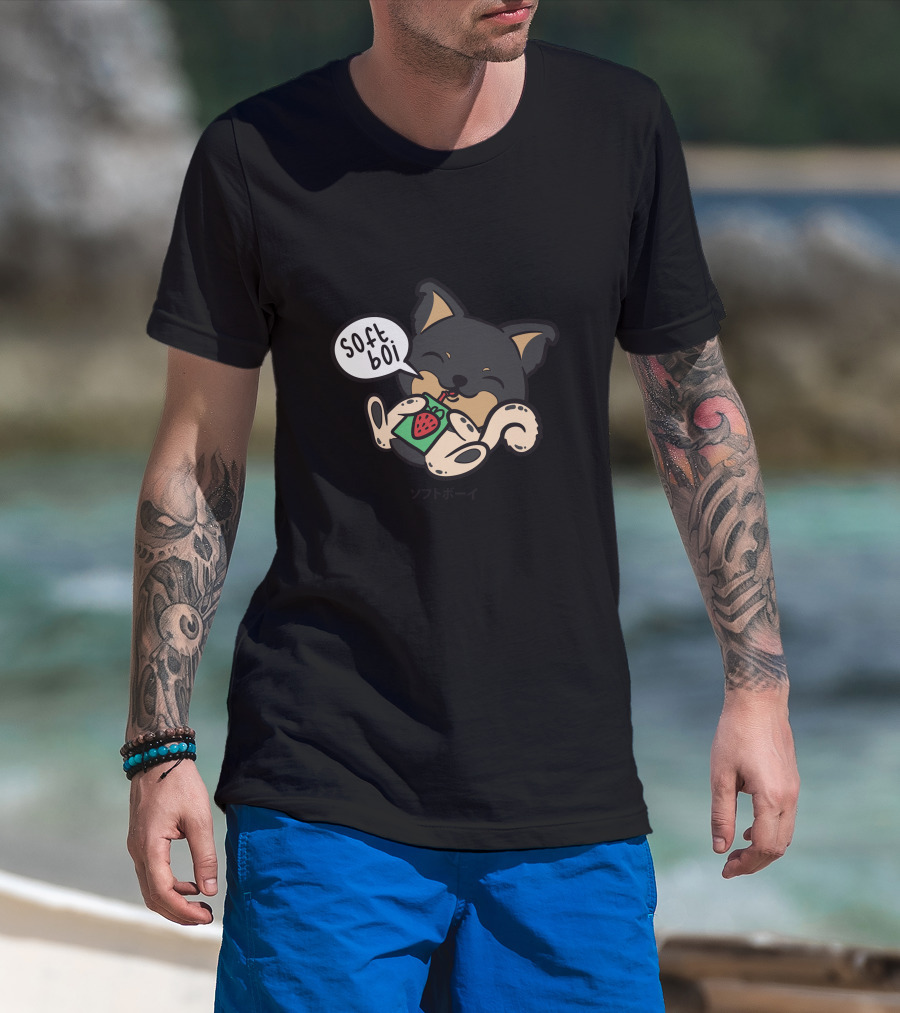 Soft Boi Crankgameplays Merch Spencer Dog Strawberry Drink Japan Text T-Shirt