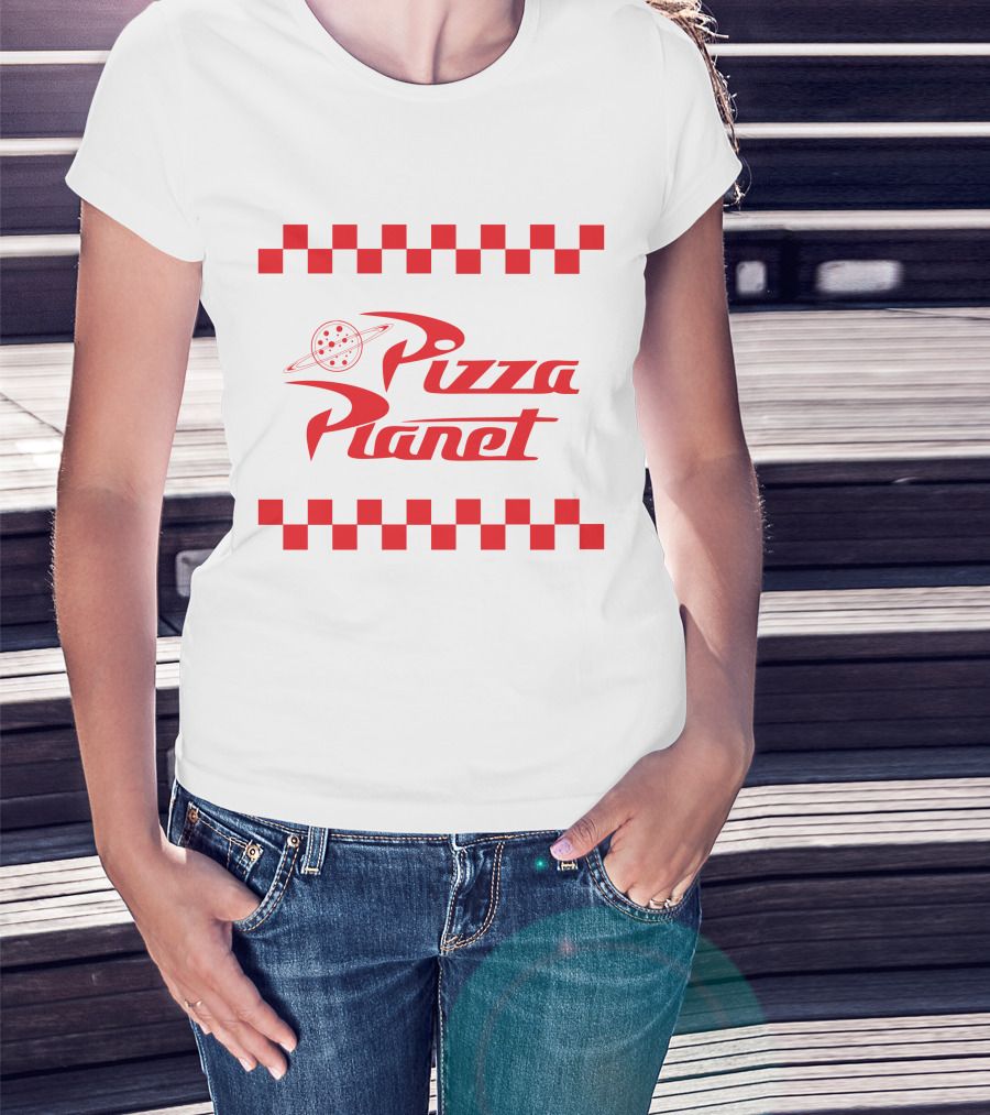 Toy Story Pizza Planet Logo With Red Checkered Border T-Shirt