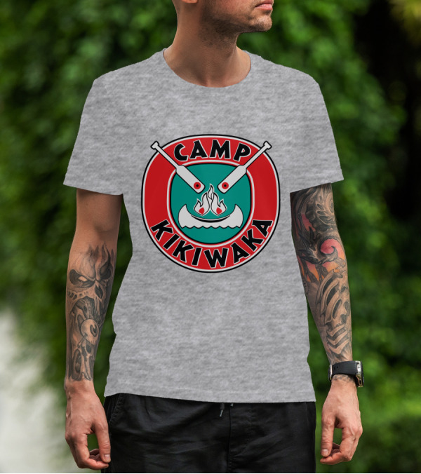 Camp Kikiwaka Logo With Canoe And Campfire Emblem T-Shirt