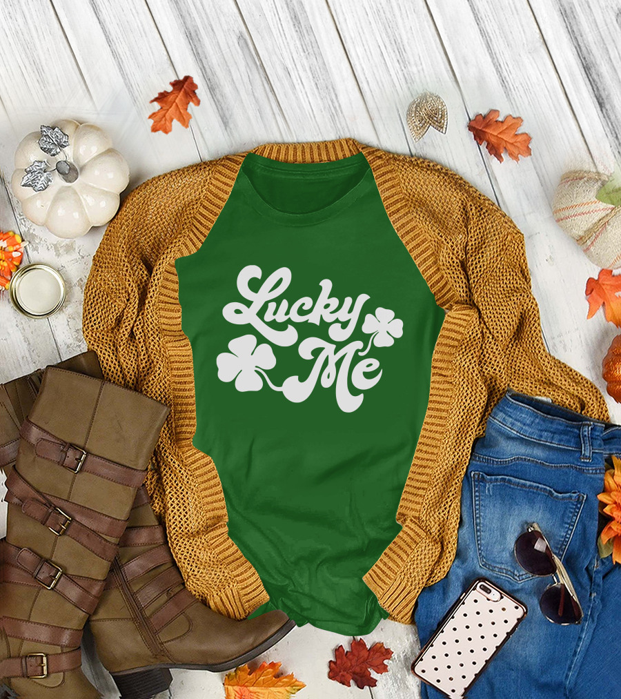 Charlie Hustle Lucky Me St Patrick's Day Green Shamrock T-Shirt