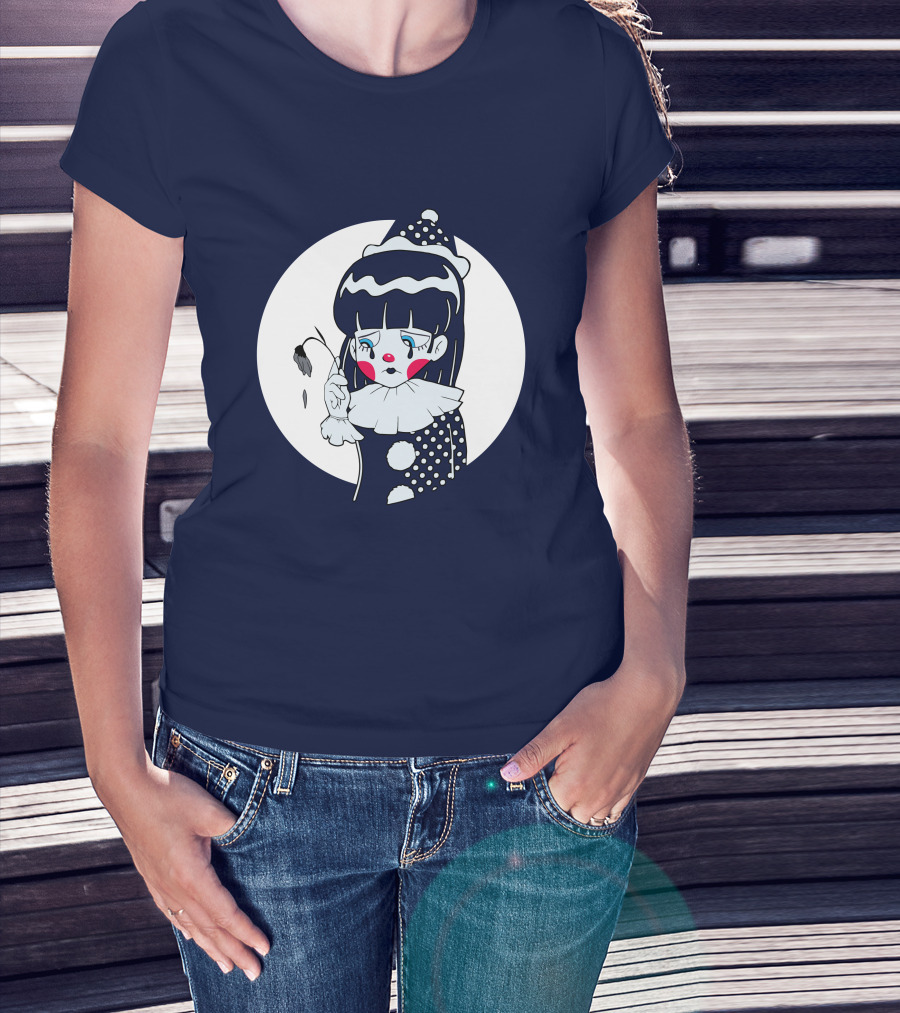 Circusteeth Shop Sad Clown Tearful Pierrot Holding Wilted Flower T-Shirt