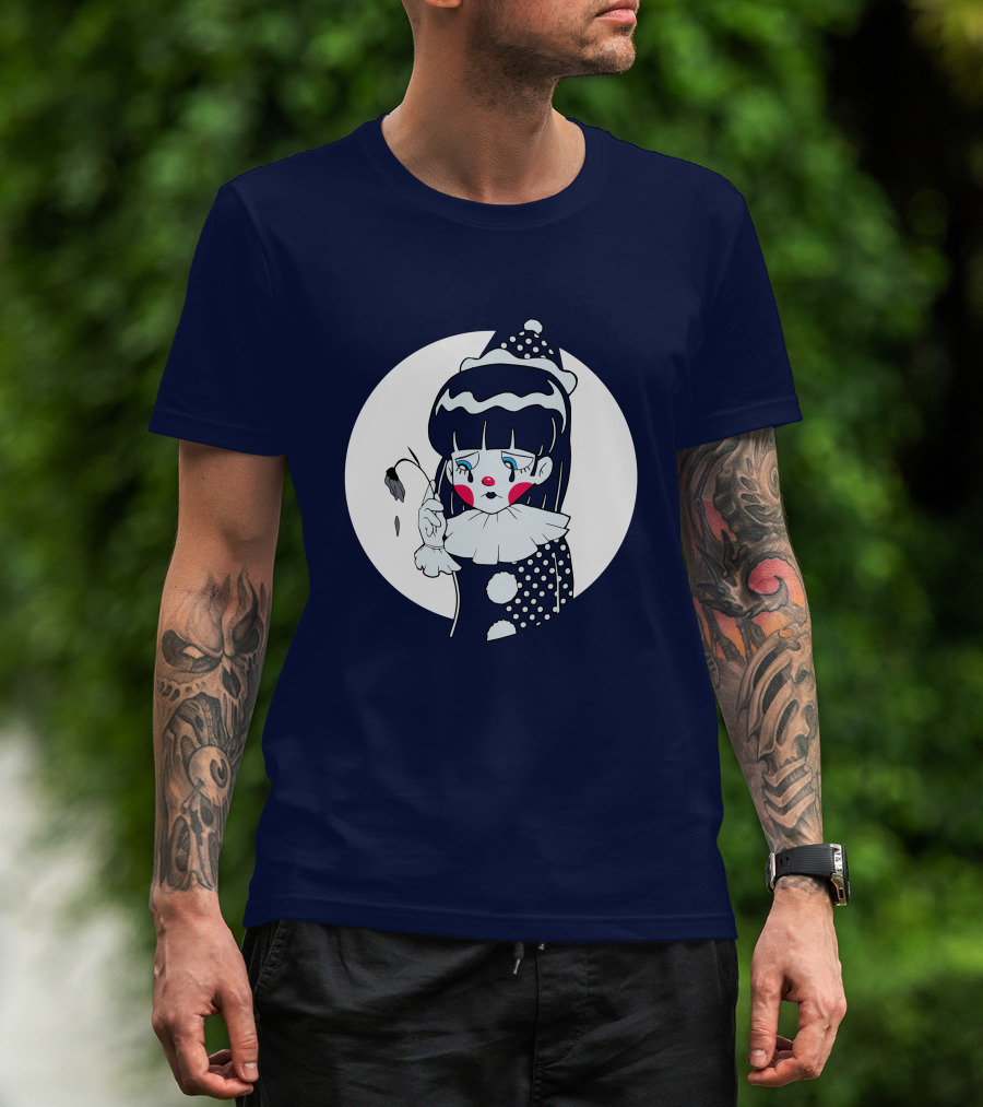 Circusteeth Shop Sad Clown Tearful Pierrot Holding Wilted Flower T-Shirt