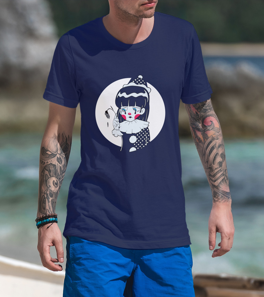 Circusteeth Shop Sad Clown Tearful Pierrot Holding Wilted Flower T-Shirt