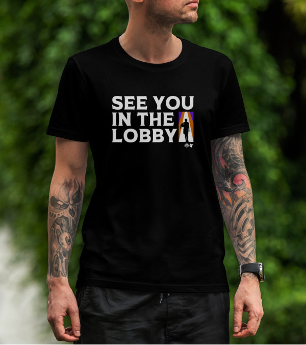 See You In The Lobby Basketball Silhouette Purple Orange Stripe T-Shirt
