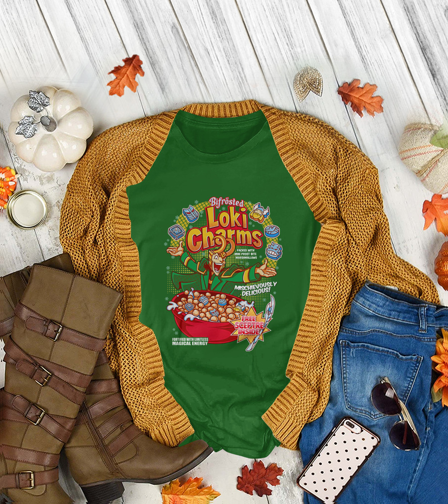 Bifrosted Loki Charms Mischievously Delicious Free Sceptre Inside Fortified with Limitless Magical Energy T-Shirt