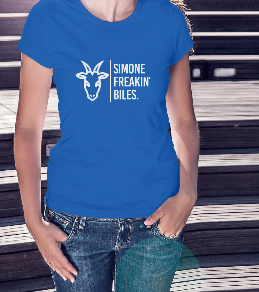 SIMONE FREAKIN' BILES GOAT Iconic Gymnast Tribute Blue T-Shirt