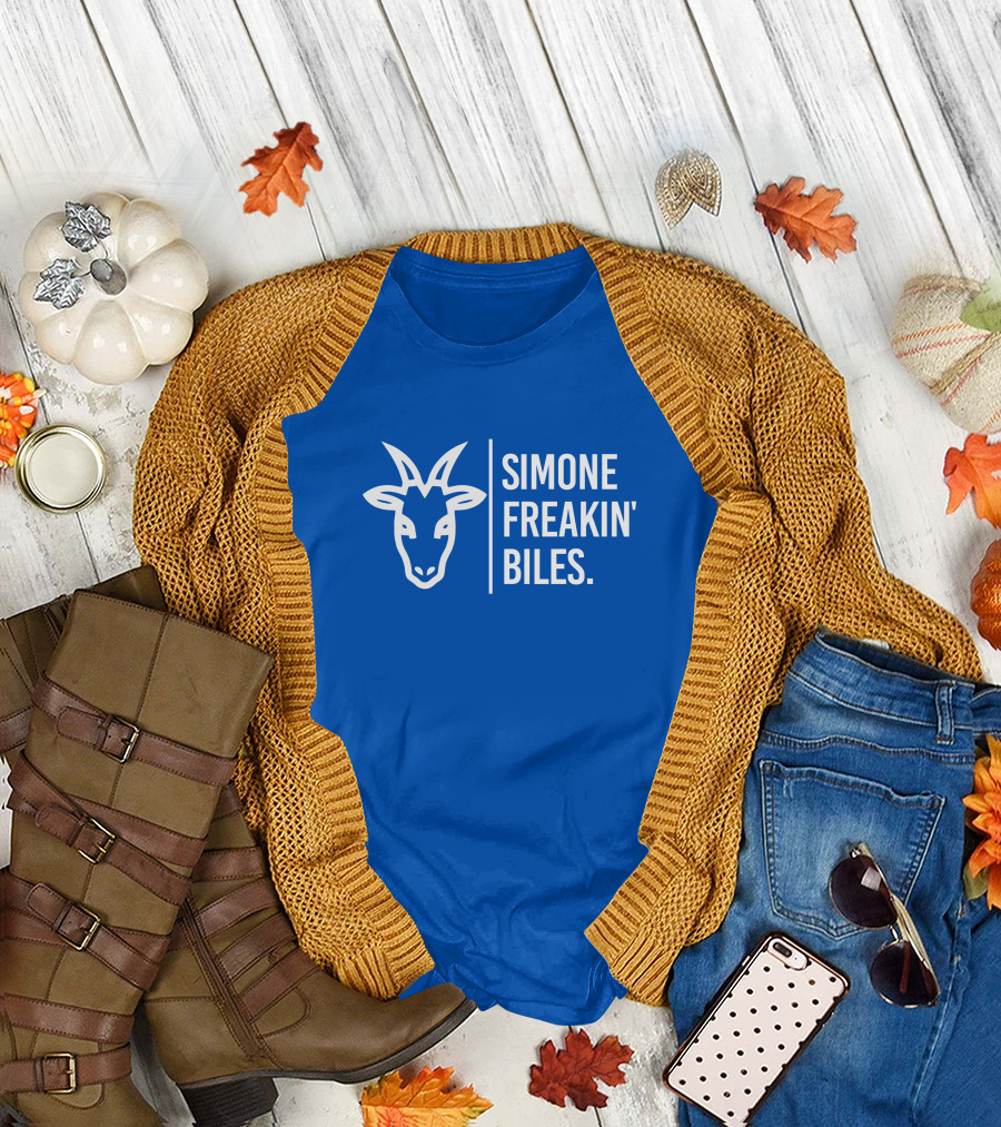 SIMONE FREAKIN' BILES GOAT Iconic Gymnast Tribute Blue T-Shirt