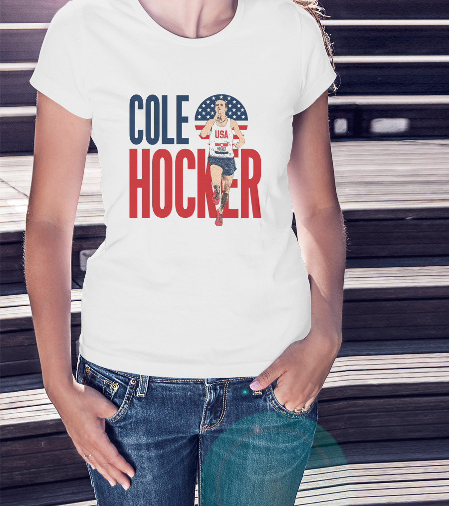 COLE HOCKER USA Running Star With American Flag Background T-Shirt