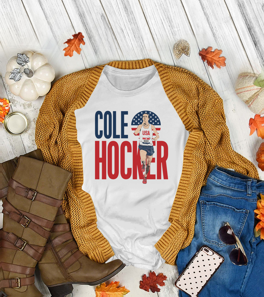 COLE HOCKER USA Running Star with American Flag Background T-Shirt