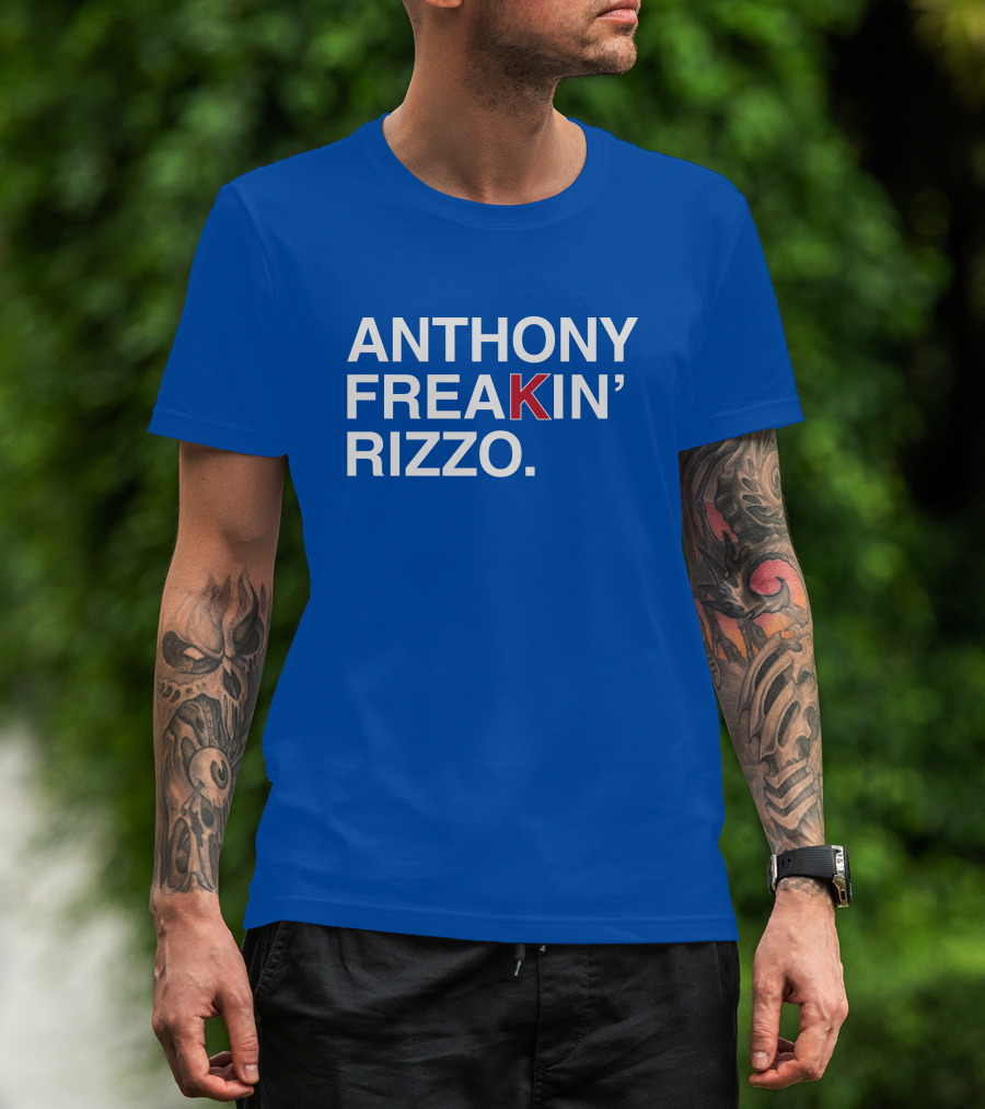 Anthony Freakin' Rizzo Bold Text Blue Background T-Shirt