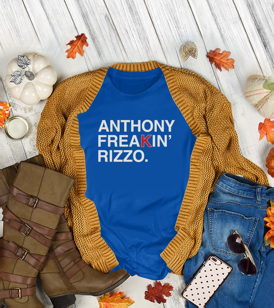 Anthony Freakin' Rizzo Bold Text Blue Background T-Shirt