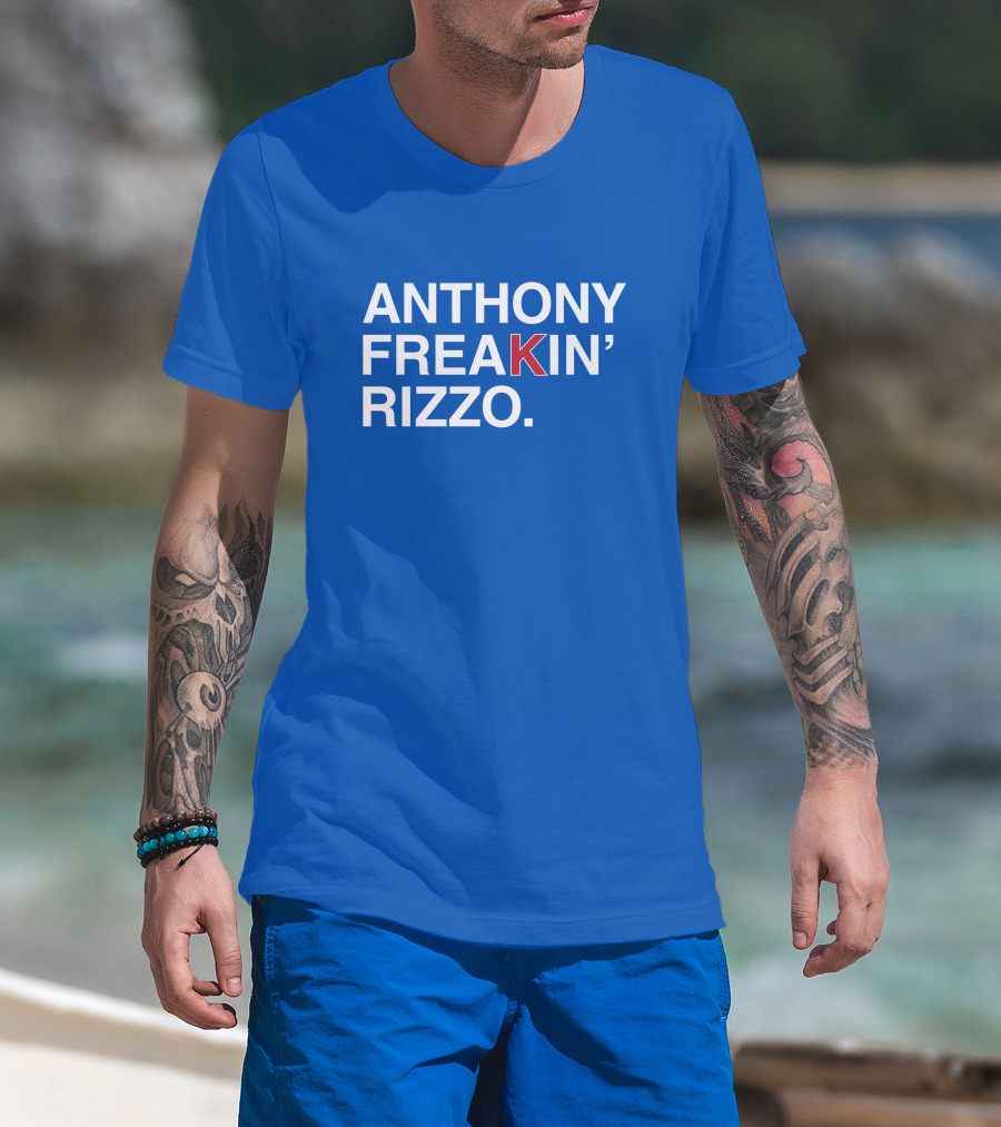 Anthony Freakin' Rizzo Bold Text Blue Background T-Shirt