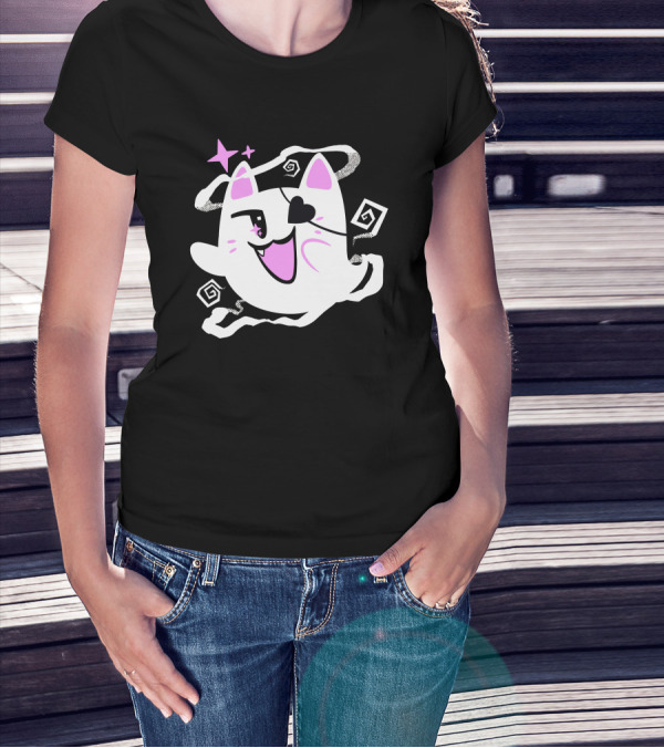 Sharkrobot Merch Goro Is Here Ghost Cat With Heart Eye And Spiral Stars T-Shirt