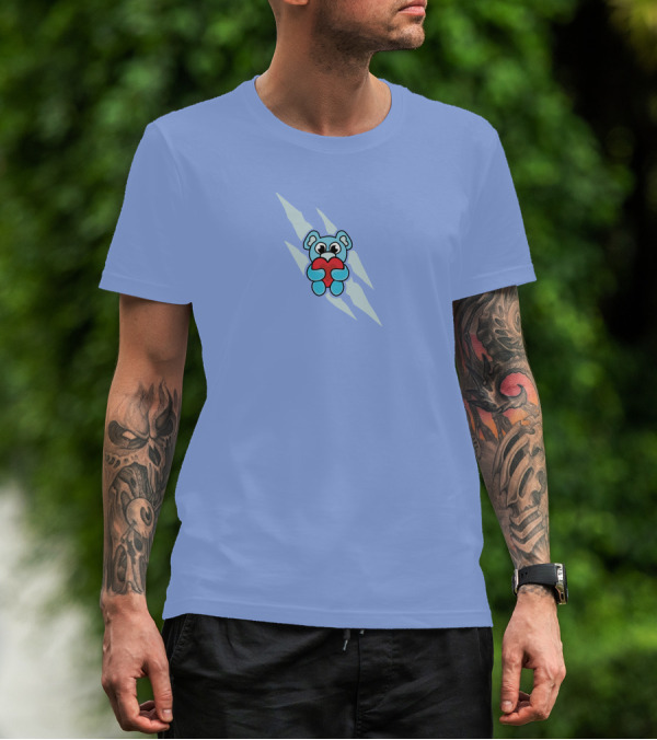 Wallibear Heart Blue Bear Holding Red Heart T-Shirt